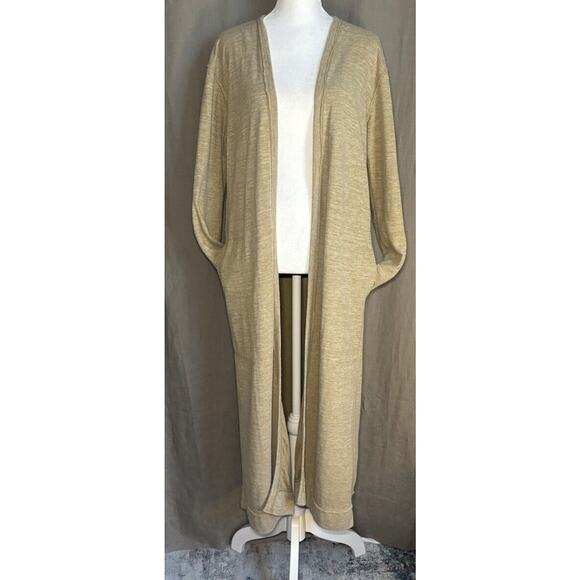 Free People Beach Boho Long Tan Cardigan Open Front Duster Neutral Size Xsmall - Picture 10 of 14